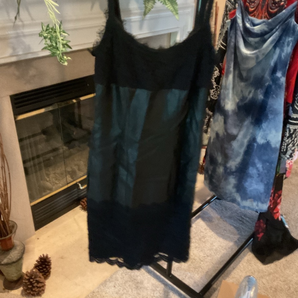 Black faux leather and lace dress